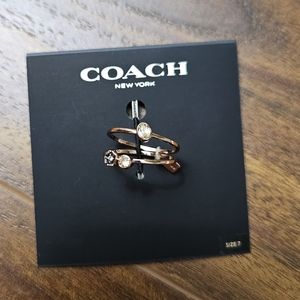 Coach Rose Gold Mini Tea Rose Cluster Ring Set - Size 7